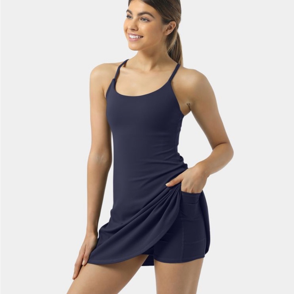 Halara Workout Dress-Wannabe Everyday Cloudful Fabric Backless 2-in-1, Peacoat